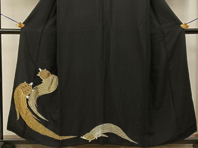 平和屋着物■豪華黒留袖　総刺繍　蓑亀　金銀糸　正絹　逸品　BAAY6408hj
