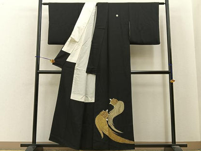 平和屋着物■豪華黒留袖　総刺繍　蓑亀　金銀糸　正絹　逸品　BAAY6408hj