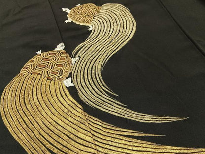 平和屋着物■豪華黒留袖　総刺繍　蓑亀　金銀糸　正絹　逸品　BAAY6408hj