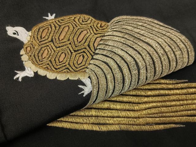 平和屋着物■豪華黒留袖　総刺繍　蓑亀　金銀糸　正絹　逸品　BAAY6408hj