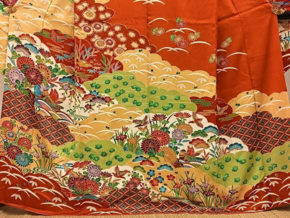 平和屋着物■豪華振袖　型染め　雲重ね花鳥文　正絹　逸品　BAAY6409hj