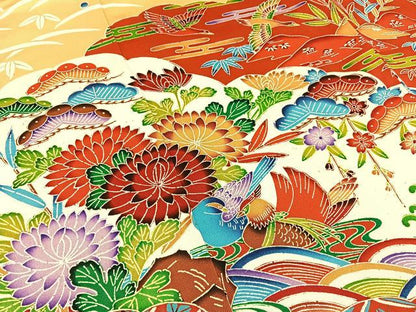 平和屋着物■豪華振袖　型染め　雲重ね花鳥文　正絹　逸品　BAAY6409hj