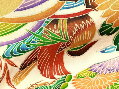 平和屋着物■豪華振袖　型染め　雲重ね花鳥文　正絹　逸品　BAAY6409hj