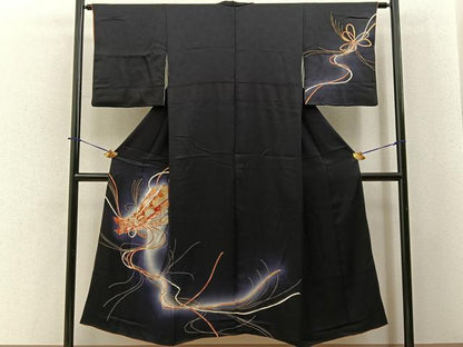 平和屋着物■訪問着　束ね熨斗花文　暈し染め　黒地　金彩　正絹　逸品　BAAY6412hj