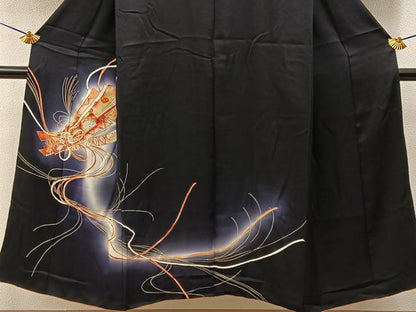 平和屋着物■訪問着　束ね熨斗花文　暈し染め　黒地　金彩　正絹　逸品　BAAY6412hj