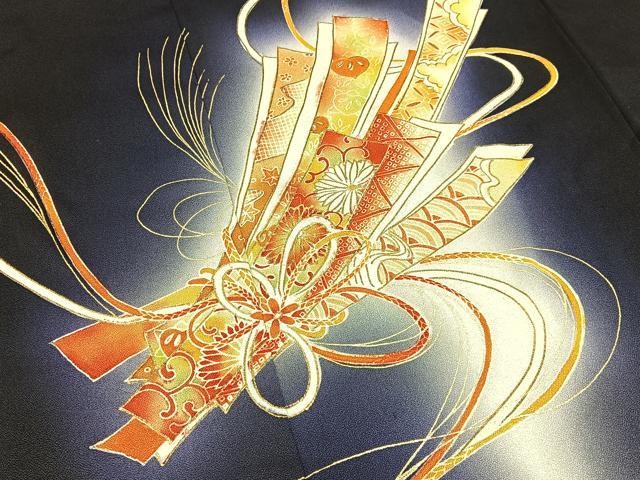 平和屋着物■訪問着　束ね熨斗花文　暈し染め　黒地　金彩　正絹　逸品　BAAY6412hj