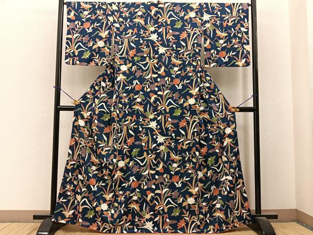 平和屋着物■上質な小紋　花蝶文　正絹　逸品　BAAY6413hj