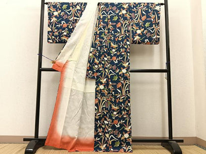 平和屋着物■上質な小紋　花蝶文　正絹　逸品　BAAY6413hj