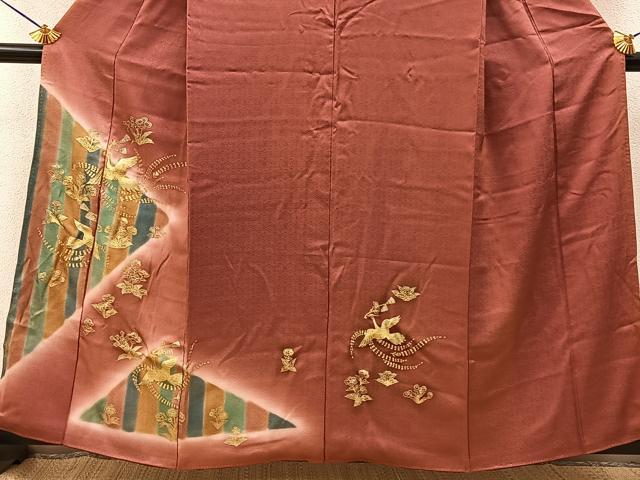 平和屋着物■訪問着　花喰い鳥　暈し染め　金彩　正絹　逸品　BAAY6420hj