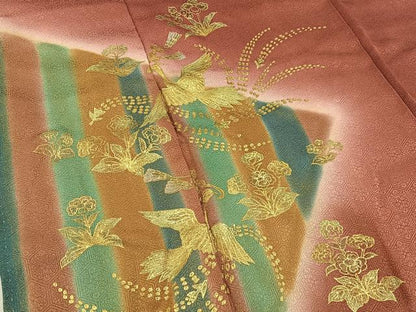 平和屋着物■訪問着　花喰い鳥　暈し染め　金彩　正絹　逸品　BAAY6420hj