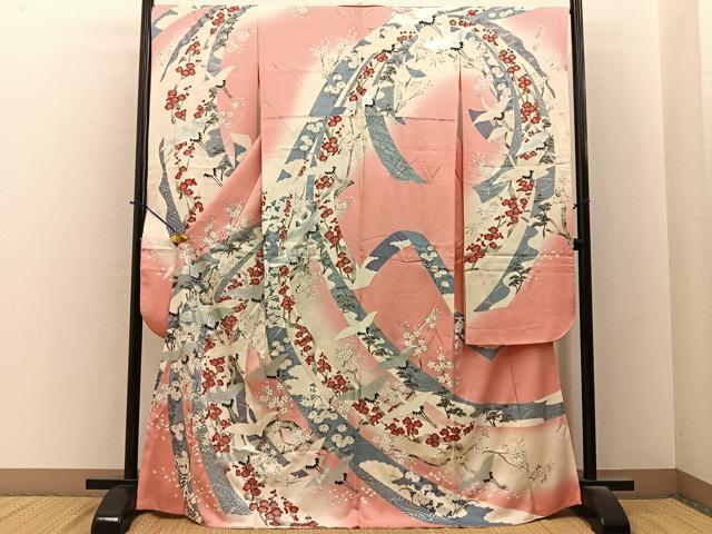 平和屋着物■豪華振袖　飛鶴束ね熨斗花文　暈し染め　銀彩　正絹　逸品　BAAY6423hj
