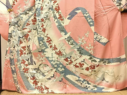 平和屋着物■豪華振袖　飛鶴束ね熨斗花文　暈し染め　銀彩　正絹　逸品　BAAY6423hj