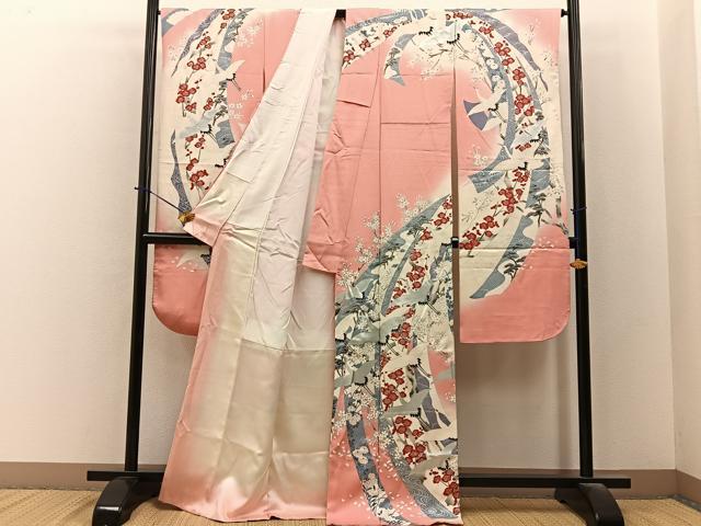 平和屋着物■豪華振袖　飛鶴束ね熨斗花文　暈し染め　銀彩　正絹　逸品　BAAY6423hj