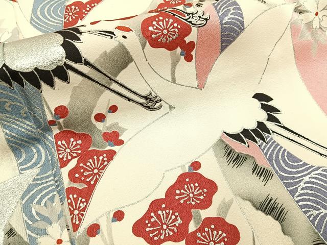平和屋着物■豪華振袖　飛鶴束ね熨斗花文　暈し染め　銀彩　正絹　逸品　BAAY6423hj