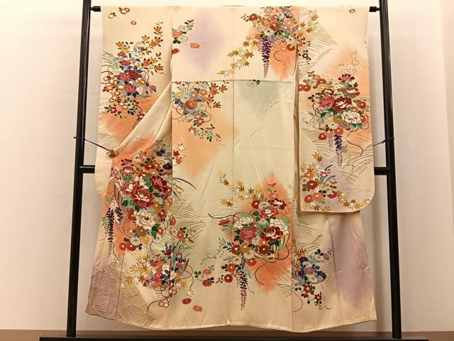 平和屋着物■豪華振袖　駒刺繍　流水花文　金彩　正絹　逸品　BAAY6424hj