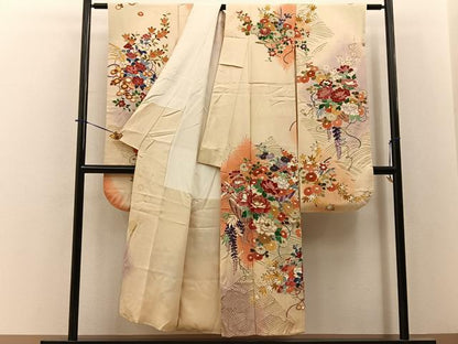 平和屋着物■豪華振袖　駒刺繍　流水花文　金彩　正絹　逸品　BAAY6424hj