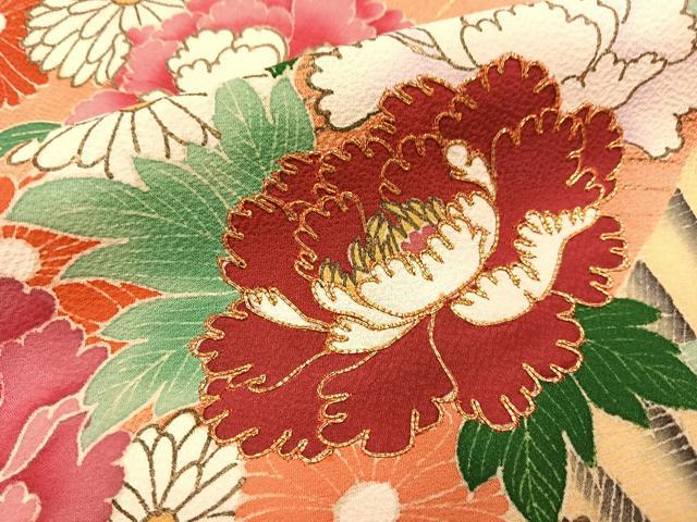 平和屋着物■豪華振袖　駒刺繍　流水花文　金彩　正絹　逸品　BAAY6424hj