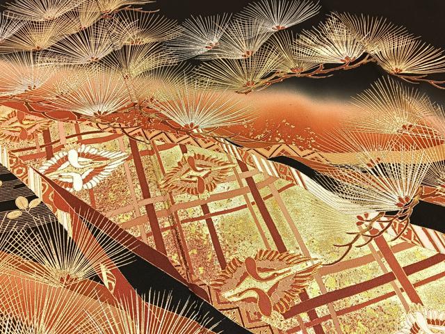 平和屋着物■豪華黒留袖　作家物　駒刺繍　双鶴鬘帯松文　金銀彩　正絹　逸品　BAAY6433hj