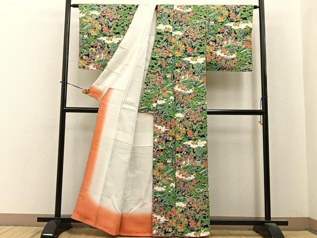 平和屋着物■上質な小紋　風景花文　正絹　逸品　未使用　BAAY6439hj