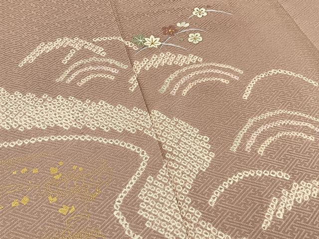 平和屋着物■訪問着　絞り　刺繍　流線梅楓文　金彩　正絹　逸品　BAAY6450hj
