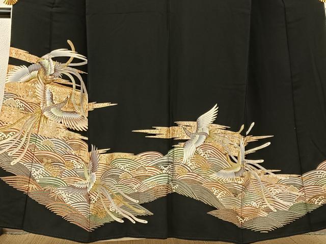 平和屋着物■豪華黒留袖　駒刺繍　鳳凰浜松花文　金銀彩　正絹　逸品　BAAY6452hj