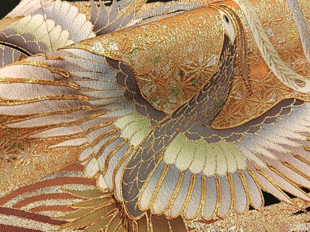 平和屋着物■豪華黒留袖　駒刺繍　鳳凰浜松花文　金銀彩　正絹　逸品　BAAY6452hj