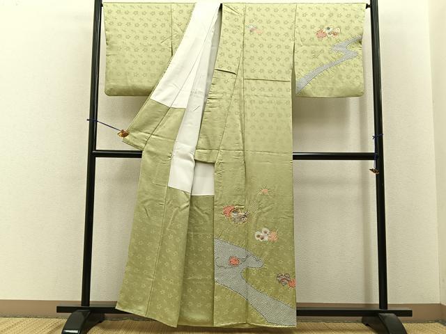 平和屋着物■訪問着　絞り　駒刺繍　宝尽くし　蔦の葉文　金彩　正絹　逸品　BAAY6453hj