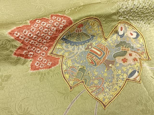 平和屋着物■訪問着　絞り　駒刺繍　宝尽くし　蔦の葉文　金彩　正絹　逸品　BAAY6453hj