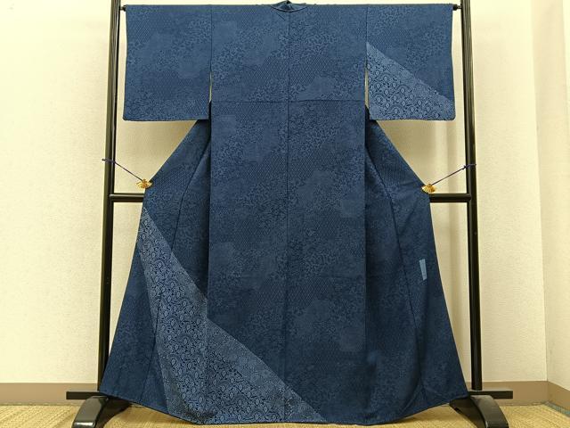 平和屋着物■訪問着　作家物　藍　型染め　吉祥花文　まるやま扱い　正絹　逸品　BAAY6456hj