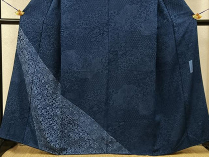 平和屋着物■訪問着　作家物　藍　型染め　吉祥花文　まるやま扱い　正絹　逸品　BAAY6456hj