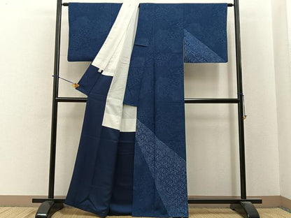 平和屋着物■訪問着　作家物　藍　型染め　吉祥花文　まるやま扱い　正絹　逸品　BAAY6456hj