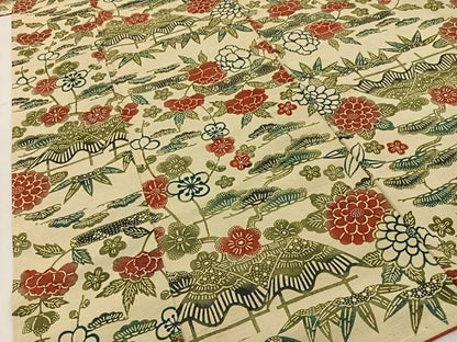 平和屋着物■本場手織紬　薬草染　松竹梅　風景花文　証紙付き　正絹　逸品　未使用　BAAY6459hj