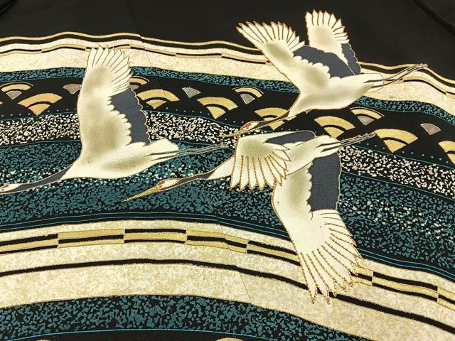 平和屋着物■豪華黒留袖　駒刺繍　飛鶴文　金彩　正絹　逸品　BAAY6462hj