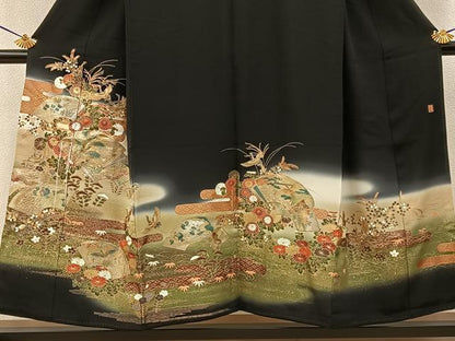 平和屋着物■豪華黒留袖　作家物　地紙花鳥文　暈し染め　金銀彩　正絹　逸品　BAAY6463hj