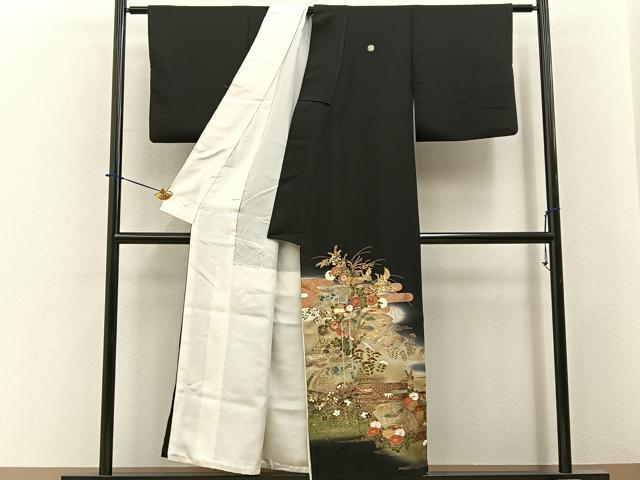 平和屋着物■豪華黒留袖　作家物　地紙花鳥文　暈し染め　金銀彩　正絹　逸品　BAAY6463hj