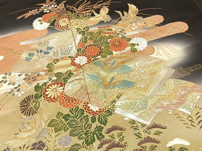 平和屋着物■豪華黒留袖　作家物　地紙花鳥文　暈し染め　金銀彩　正絹　逸品　BAAY6463hj
