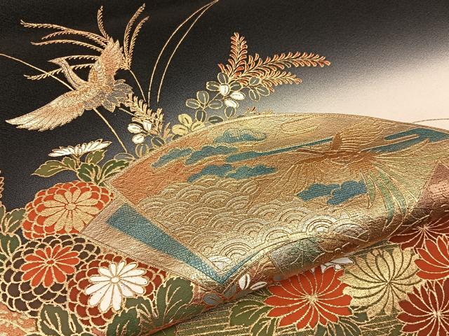 平和屋着物■豪華黒留袖　作家物　地紙花鳥文　暈し染め　金銀彩　正絹　逸品　BAAY6463hj
