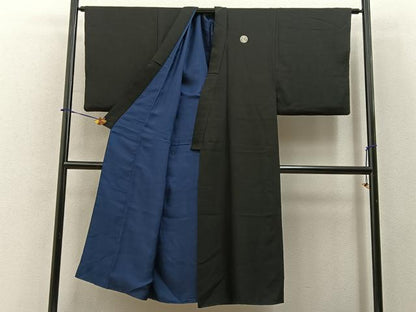 平和屋着物●男性　黒紋付　正絹　逸品　BAAY6466hj