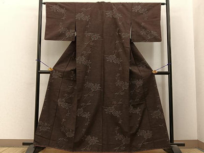 平和屋着物■上質な紬　胴抜き仕立て　枝花文　正絹　逸品　未使用　BAAY6467hj