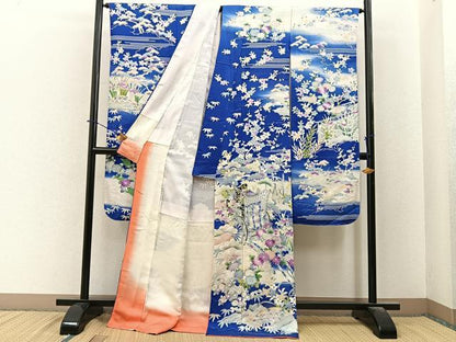 平和屋着物■豪華振袖　駒刺繍　御所車花文　正絹　逸品　BAAY6468hj