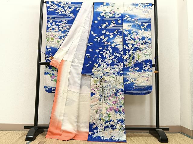 平和屋着物■豪華振袖　駒刺繍　御所車花文　正絹　逸品　BAAY6468hj