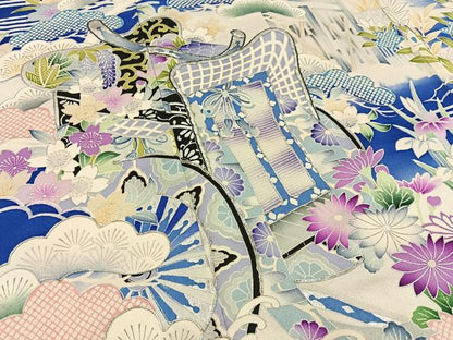平和屋着物■豪華振袖　駒刺繍　御所車花文　正絹　逸品　BAAY6468hj