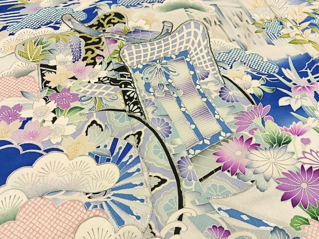 平和屋着物■豪華振袖　駒刺繍　御所車花文　正絹　逸品　BAAY6468hj