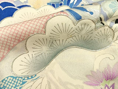 平和屋着物■豪華振袖　駒刺繍　御所車花文　正絹　逸品　BAAY6468hj