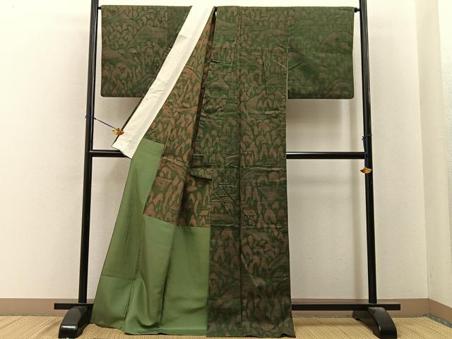 平和屋着物■上質な紬　胴抜き仕立て　風景文　ロング丈　正絹　逸品　BAAY6469hj