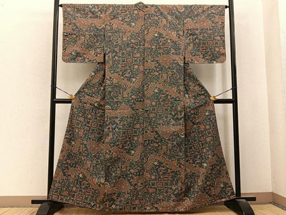 平和屋着物■上質な小紋　紬地　更紗花鳥文　正絹　逸品　未使用　BAAY6470hj