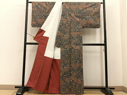 平和屋着物■上質な小紋　紬地　更紗花鳥文　正絹　逸品　未使用　BAAY6470hj