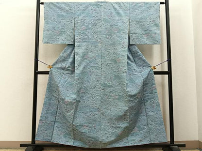 平和屋着物■上質な紬　遠山風景文　正絹　逸品　BAAY6471hj