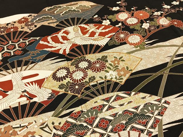 平和屋着物■豪華黒留袖　駒刺繍　鳳凰扇面花文　金銀彩　正絹　逸品　BAAY6472hj