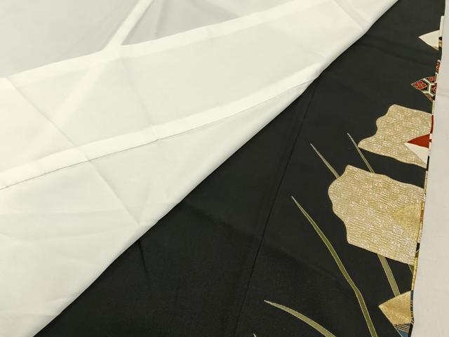 平和屋着物■豪華黒留袖　駒刺繍　鳳凰扇面花文　金銀彩　正絹　逸品　BAAY6472hj